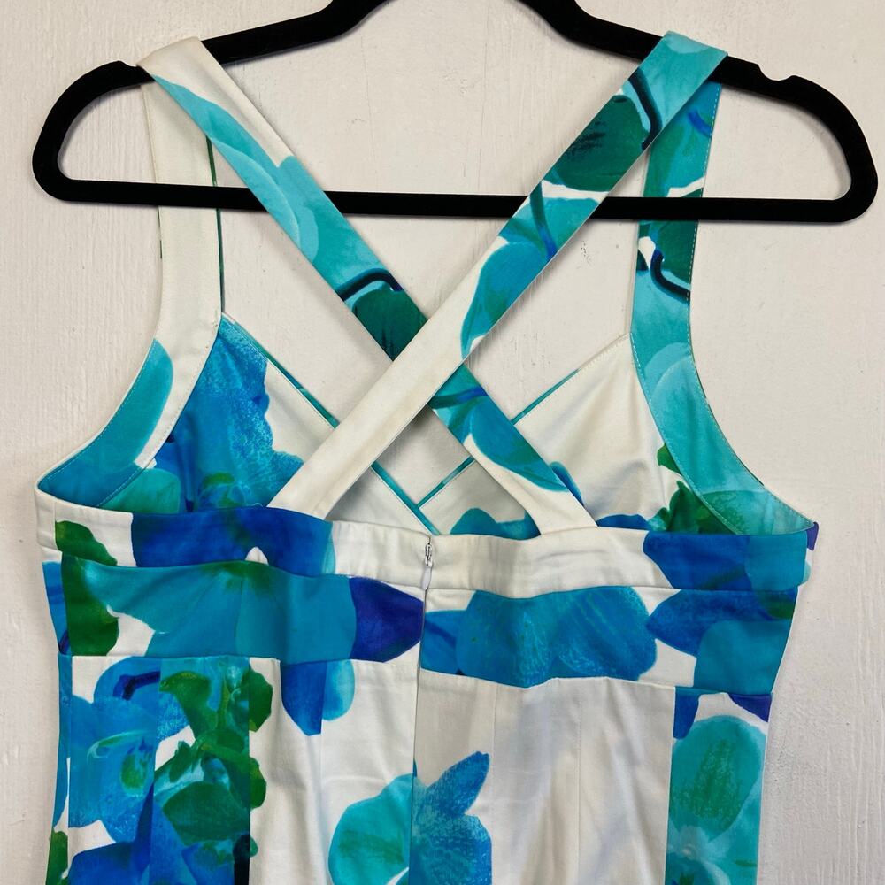 Calvin Klein White Blue Cotton Stretch Fit Flare Sleeveless Dress Size 10 - Picture 3 of 8